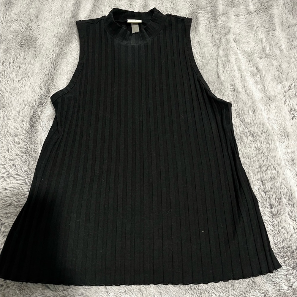black mock turtle neck ribbed top